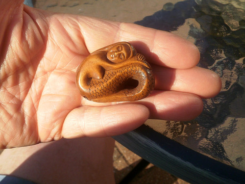 Hand carved wood netsuke - carved,