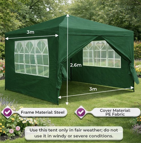 Lightweight 3x3m green gazebo - lightweight,
