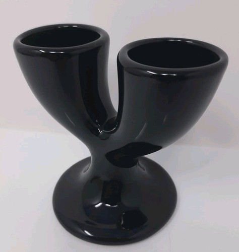 Double ceramic black egg cup - egg, cup/