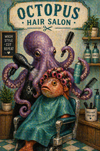 Funny octopus hair salon - hair,