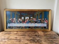 Large Vintage Needlepoint, Last Supper (Leonardo da Vinci) Gold Wood Frame