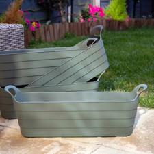 Set Of 4 Khaki Green Handled Herb Pots Plastic Window Box Garden Trough Planters