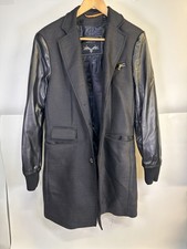 Zara Man Men's Denim Couture Coat Overcoat Size M - Faux Leather Sleeves 