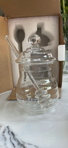 Glass beehive honey pot with - honey,