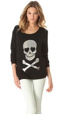 Wildfox White Label Angora Sweater Womens M Sequin Love Skull Pullover
