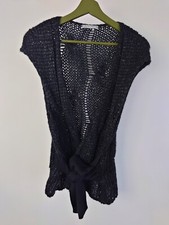 Sarah Pacini Cardigan tie front sleeveless OS Uk 8-10 layering open knit