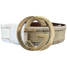 Gucci Women's GG Interlocking Buckle Belt White Waist 32"