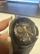 Bulova Men's Curv Chronograph Black Rubber Watch 44 MM Sapphire Glass 98A162