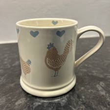 Lakeland Footed Mug Henrietta Hen Chicken Hearts Cream/Blue/Beige Ceramic 9cm