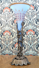 19th Century Bohemian Czech Blue Opaline Glass Epergne Vase Moser Art Nouveau