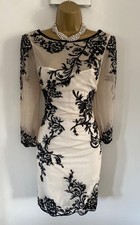 Karen Millen Size 10 EMBROIDERED ORIENTAL FLORAL MESH DRESS IN IVORY BLACK