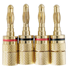 Banana plugs, twist-on, gold