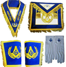 Masonic Regalia Set Master Mason Apron Collar Cuffs and Gloves Pair Blue new