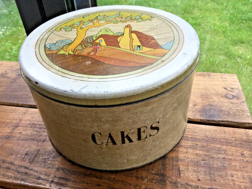 Vintage cake storage tin - storage, round