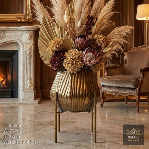 Large gold metal house - metal, plant