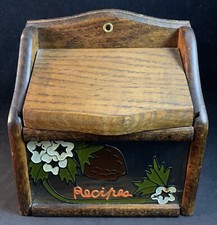 Vintage Wood & Glass Wall Hanging Recipe Card Box