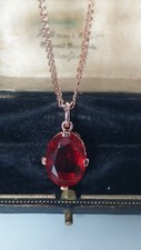Vintage 1990-s 14 CT Rolled Gold Ruby Pendant on Chain-Hallmarked 585 RG.!-