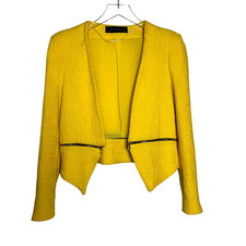 ZARA WOMAN Yellow Tweed Boucle Fantasy Moto Jacket Blazer Size small open style