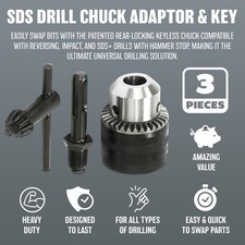3PC SDS DRILL CHUCK ADAPTOR AND KEY FOR ALL TYPE OF DRILL HAND TOOL DRILLING NEW