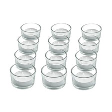 SET OF 12 CIRCLE TEA LIGHT PILLAR CANDLE HOLDERS MODERN CLEAR GLASS DESIGN PACK