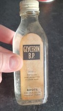 12cm Vintage Boots Pure Drugs Co Chemists Glycerin B.P. Glass Bottle & Contents