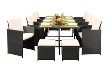 12 Seater Rattan Outdoor Garden Furniture Set - 8 Chairs 4 Stools & Dining Table
