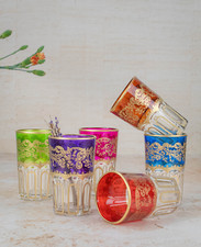 Moroccan Tea Glasses Set of 6 - Hand Painted Tea Glasses - Multicolour Glasses