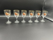 6 x Vintage Demu Flying Pheasant Stemmed Small Port Aperitif Glasses Gold Rim
