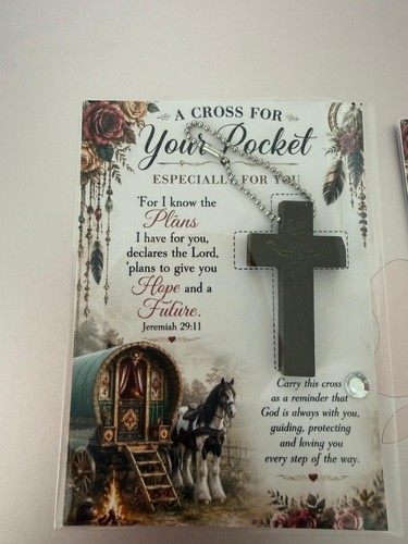 Pocket wooden cross - wooden, card