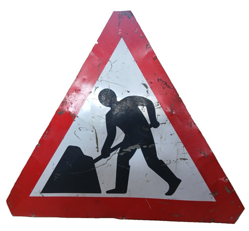 Vintage road sign roadworks - road,