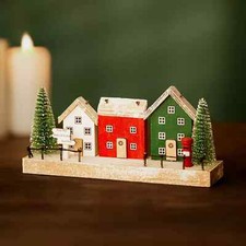 Christmas Wooden Village Scene Decoration House Home Decor Xmas 20cm Tree