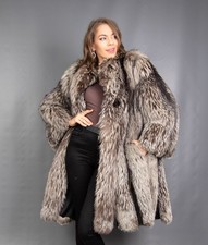7174 GORGEOUS REAL SILVER FOX COAT FUR JACKET SWINGER PELZ BEAUTIFUL SIZE XL