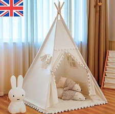🔥2025 New Large Canvas Kids Teepee Star Wood Indian Tent Child Play House UK