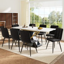 Extendable Dining Table and Chairs Set 8, Marble Effect Table with Velvet Chairs