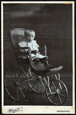 cute boy in three wheel pram, antique Cabinet Card