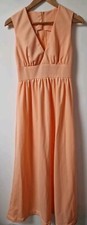 Vintage 70s Evening Bridesmaid Peach Maxi Dress Size 6 8