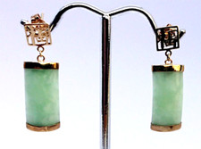 9ct Gold Jade Dangle Stud Vintage Earrings - Jade & Gold Earrings