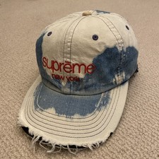 Vintage Supreme New York Bleached Denim Blue Original Camp Cap Made In The USA
