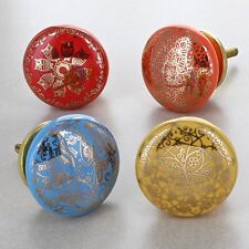 Rainbow Gold Ceramic Door Knobs Vintage Shabby Chic Cupboard Pull Handles 