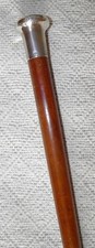 Antique Malacca Walking Stick / Cane - Hallmarked 1919 Silver Mushroom Pommel