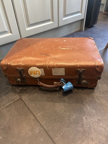 Vintage brown leather suitcase - vintage,