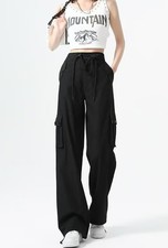 Womens Cargo Parachute Baggy Pants Wrinkle Free Quick Dry Protein Cotton