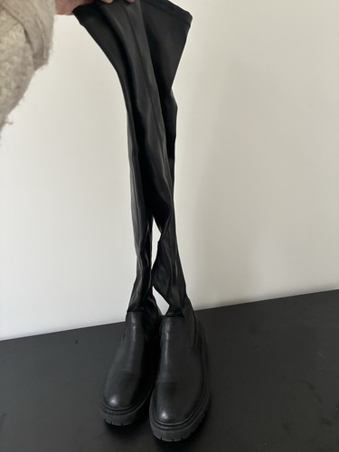 Black pleather thigh high - pleather,