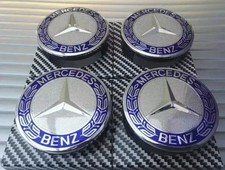 4 x Blue Mercedes Benz 75mm Alloy Wheel Centre Caps AMG A B C E S M Class Hub UK