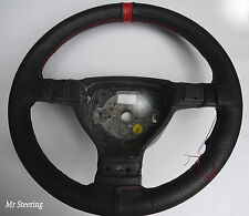 FOR VW CADDY MK3 03-10 BLACK PERFORATED LEATHER + RED STRAP STEERING WHEEL COVER