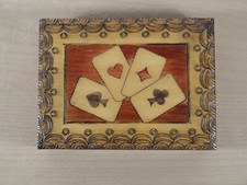 Vintage Lcquered Handcarved Wooden Box Playing Card Box 2 Deck of Cards