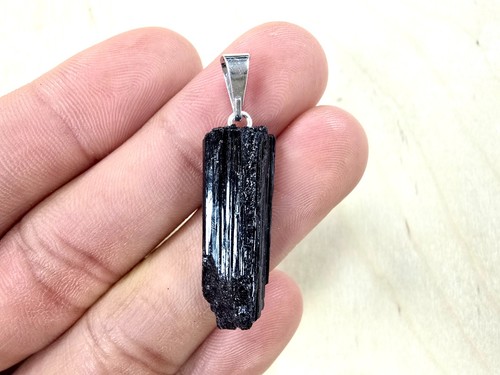 Black tourmaline pendant raw - pendant,