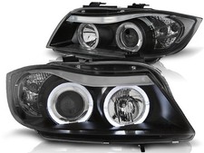 Coppia di Fari Anteriori per BMW Serie 3 E90 E91 2005-2008 Angel Eyes Neri IT LP