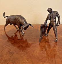 Vintage Matador & Bull Brass Coated Bronze Sculpture Set Bullfighting Read Desc