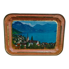 1900's Old Antique Vintage European Village Litho. Print Tin Tea Tray / Plate